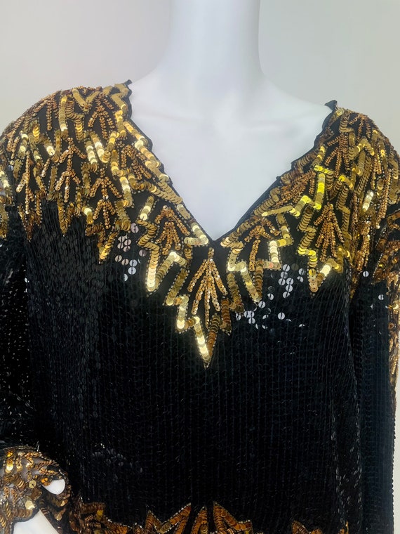 Vintage 1980's Does 1920's Sequins Blouse and Ski… - image 7