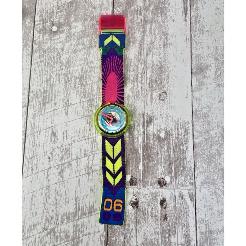 Vintage 1990s Pop Swatch Watch Neon PWK175 Waterskiing wrist watch as is image 12