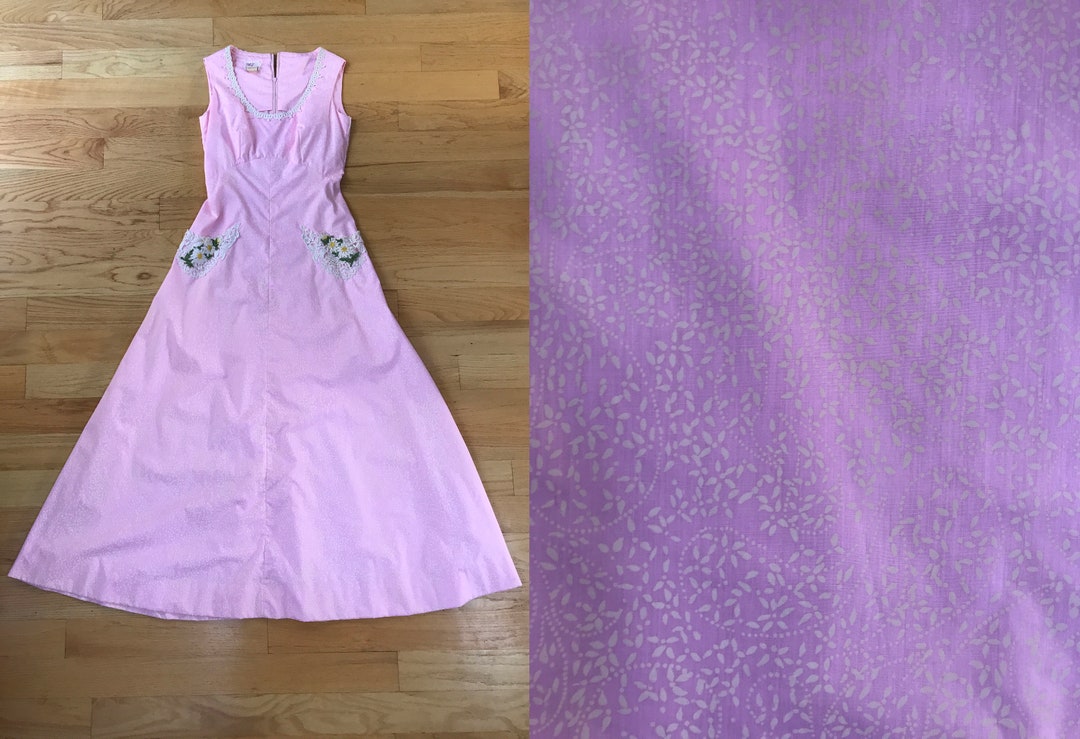 Novelty Printed Vintage 1970s Lilly Pulitzer Look Alike Maxi Dress Pink