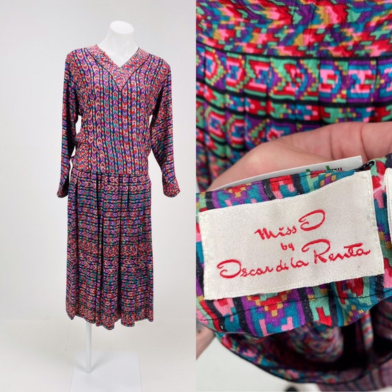 Vintage ODLR Oscar de la Rents silk bright geomet… - image 1