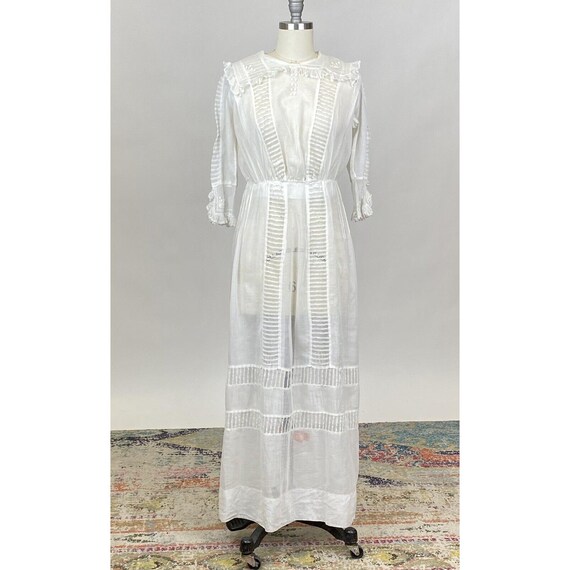 Antique Edwardian White Cotton Dress With Embroidery Details