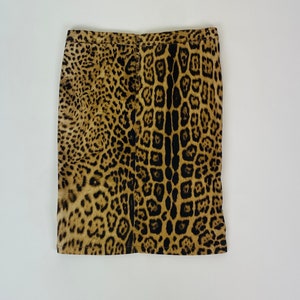 Vintage 1990s Designer Roberto Cavalli Fitted Sexy Pencil Midi Skirt with Leopard Cheetah Neutral Print