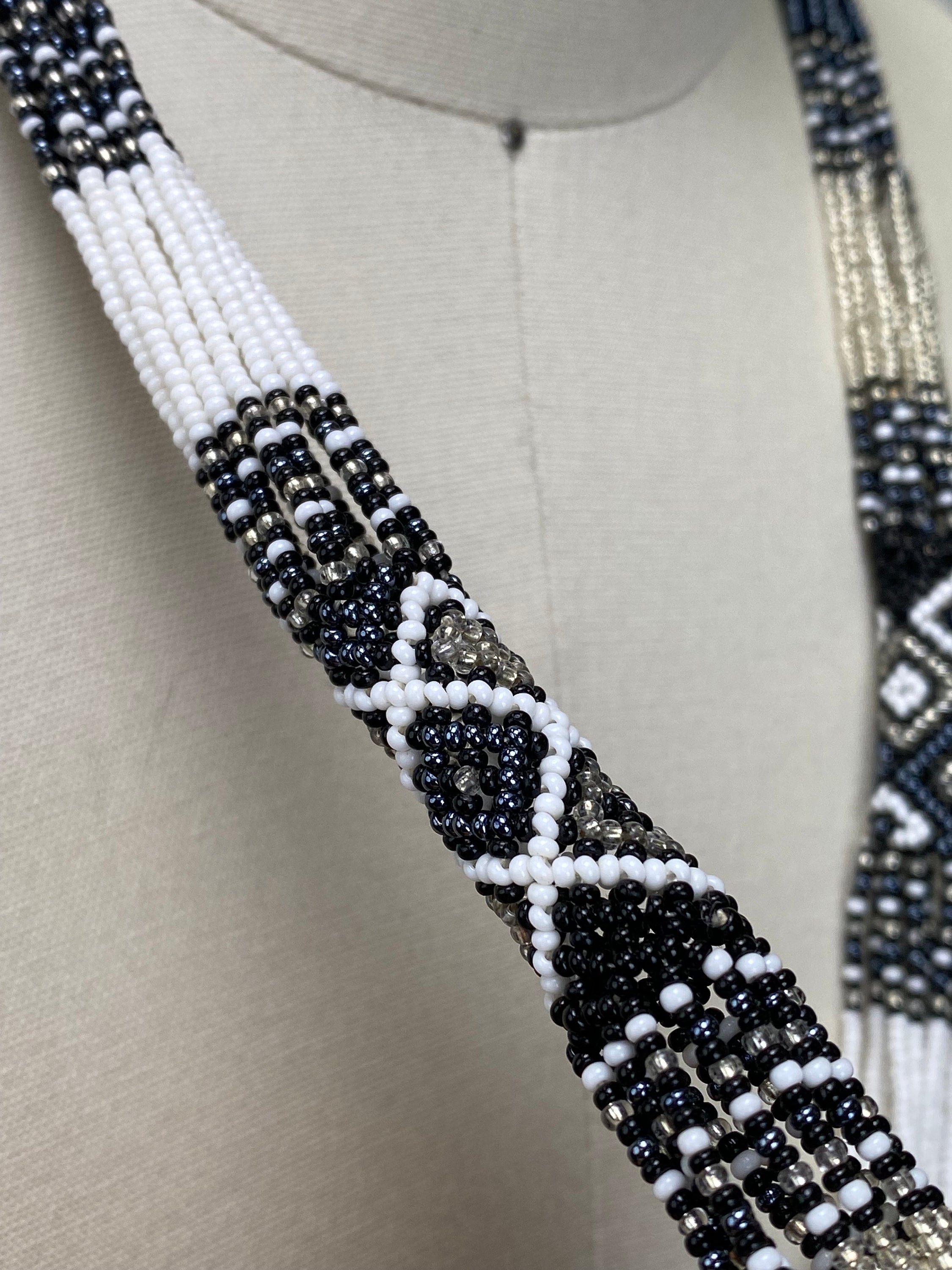 Strung Bead Patterns Art Deco Hand Strung Multi-strand Micro Beaded Necklace With Blue ...