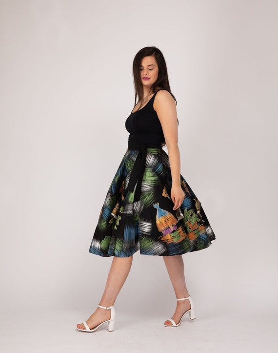 Beautiful Vintage 1950s Mexican Black Circle Fit and Flare Skirt With Saucy Sexy Hand painted Skirted Ladies Etsy