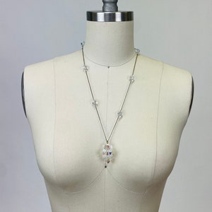 1960s Clear Aurora Borealis faceted crystal teardrop chain necklace with chain link, Day to night style, very versatile, 24 inches long