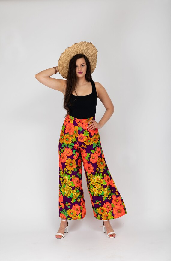 Vintage High Waisted Wide Leg Palazzo Pants With Bright Etsy