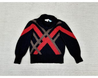 Vintage 1980s YSL Variation Mohair Silk Wool Blend Black Cowl Neck Sweater Designer