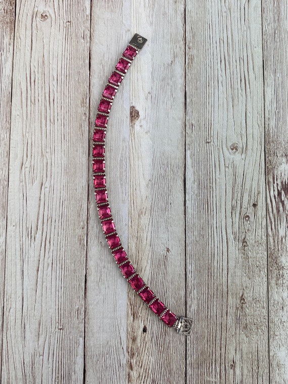 1930s Emerald Cut Pink Stone Tennis Bracelet with Sil… Gem