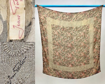 Vintage 1920s designer Jean Patou gold Lamé floral large scarf or shawl, Art Deco, Great Gatsby, coral, green, very good condition