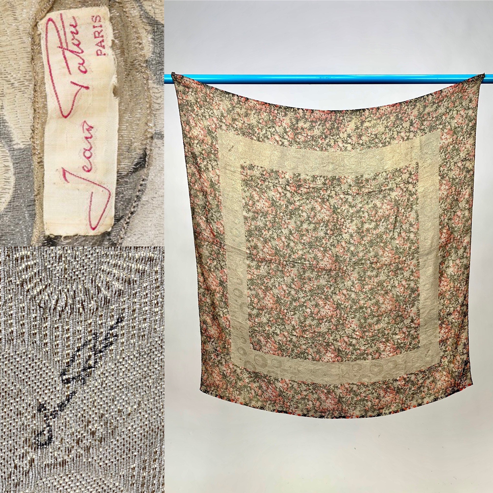 Foulard Carré Vintage Jean Patou En Soie 100% - Motif Floral Multicolore - Bon état - Accessoire élégant