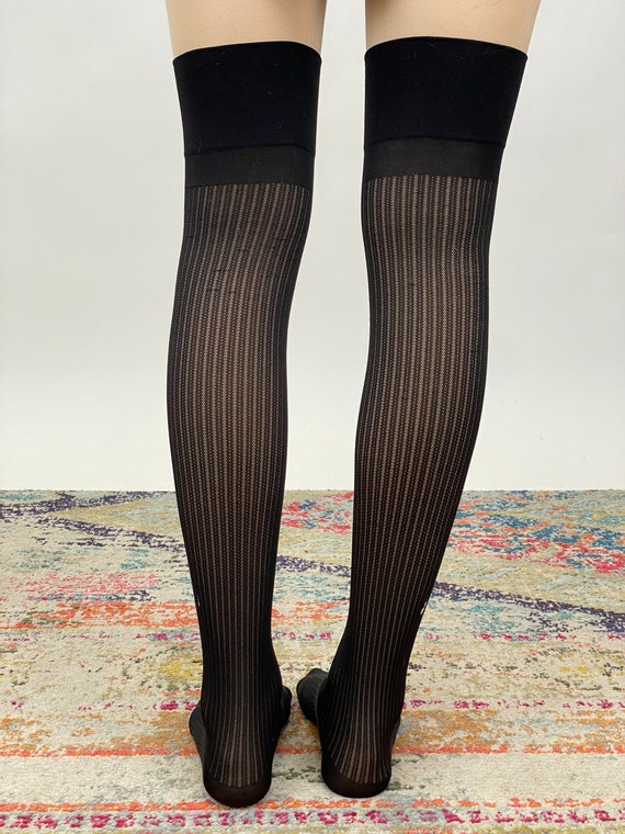 Vintage 1950s Black Striped Stockings Panty Hose … - image 6