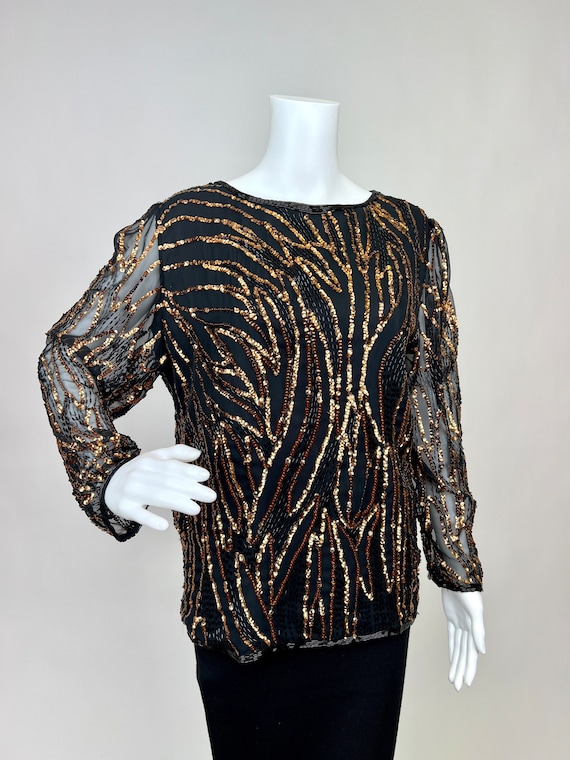 Vintage 1980s does 1920S Beaded and Sequins Long … - image 1
