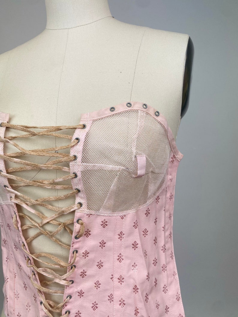 Rare Vintage early 1900s Spirella Corset front, bustier, lace up undergarment, body shaper, pale blush pink image 2