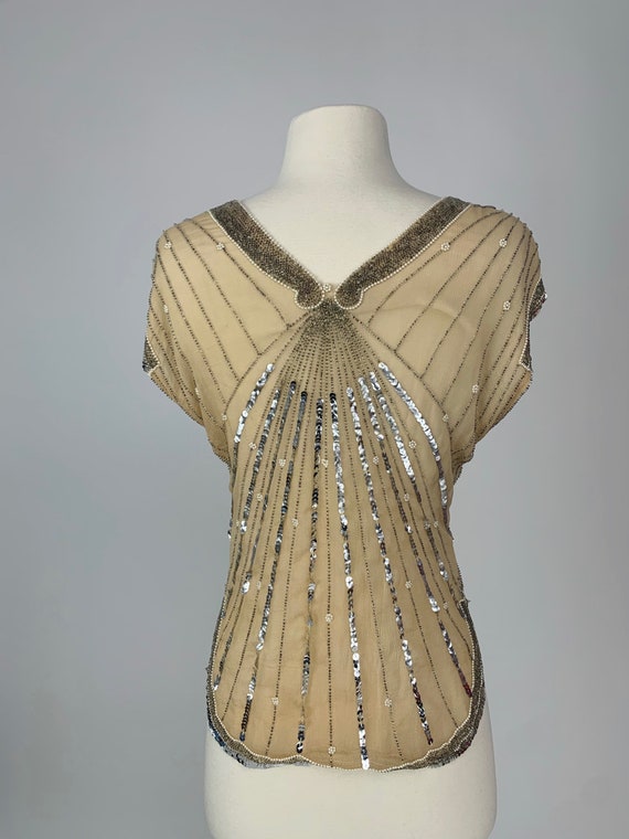 Vintage 1980s does 20s elegant beaded cream top, … - image 5