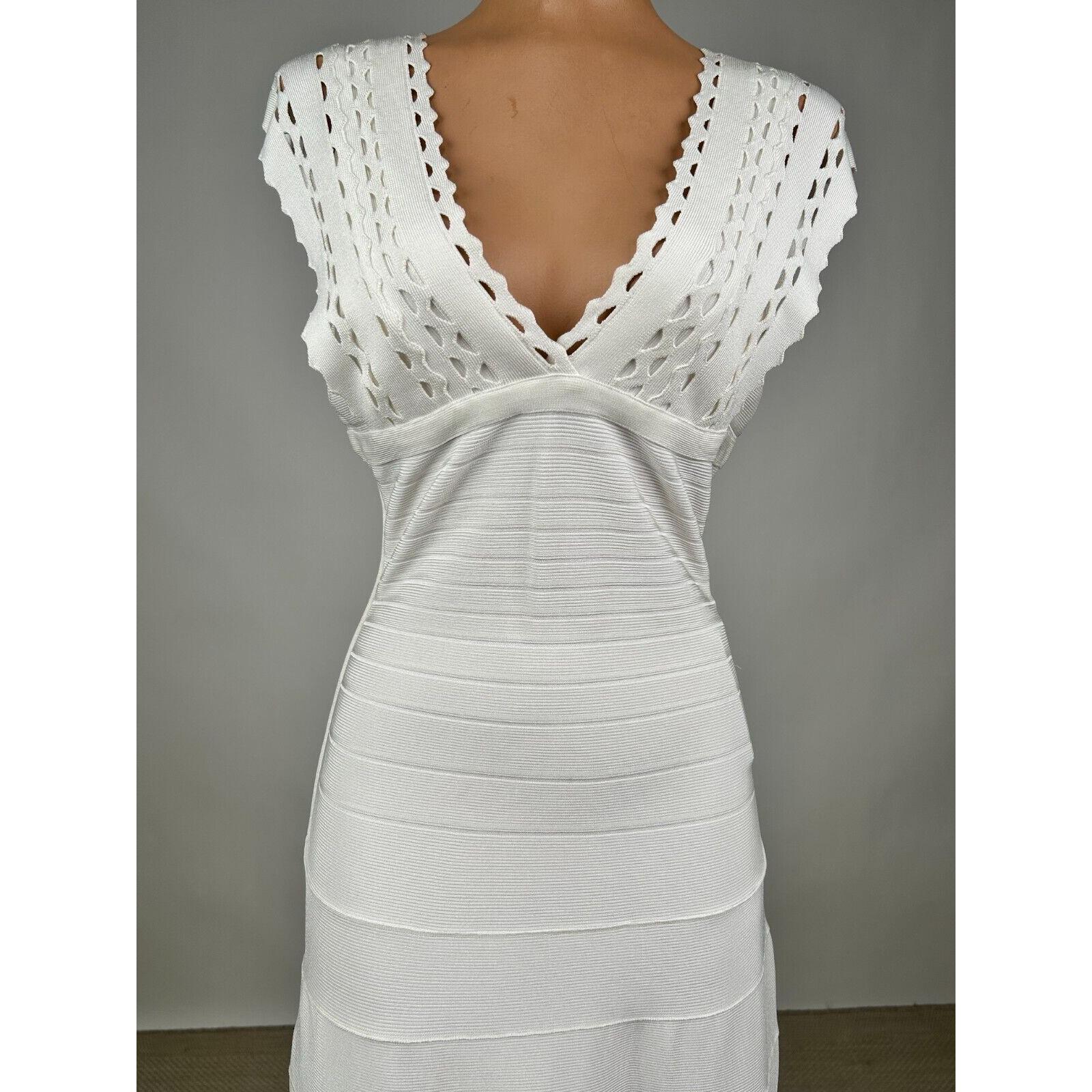 Herve Leger by Max Azria White Bandage Bodycon Midi Dress with Cool Cutouts Herve Leger by Max Azria White Bandage Bodycon Midi Dress with Cool Cutouts