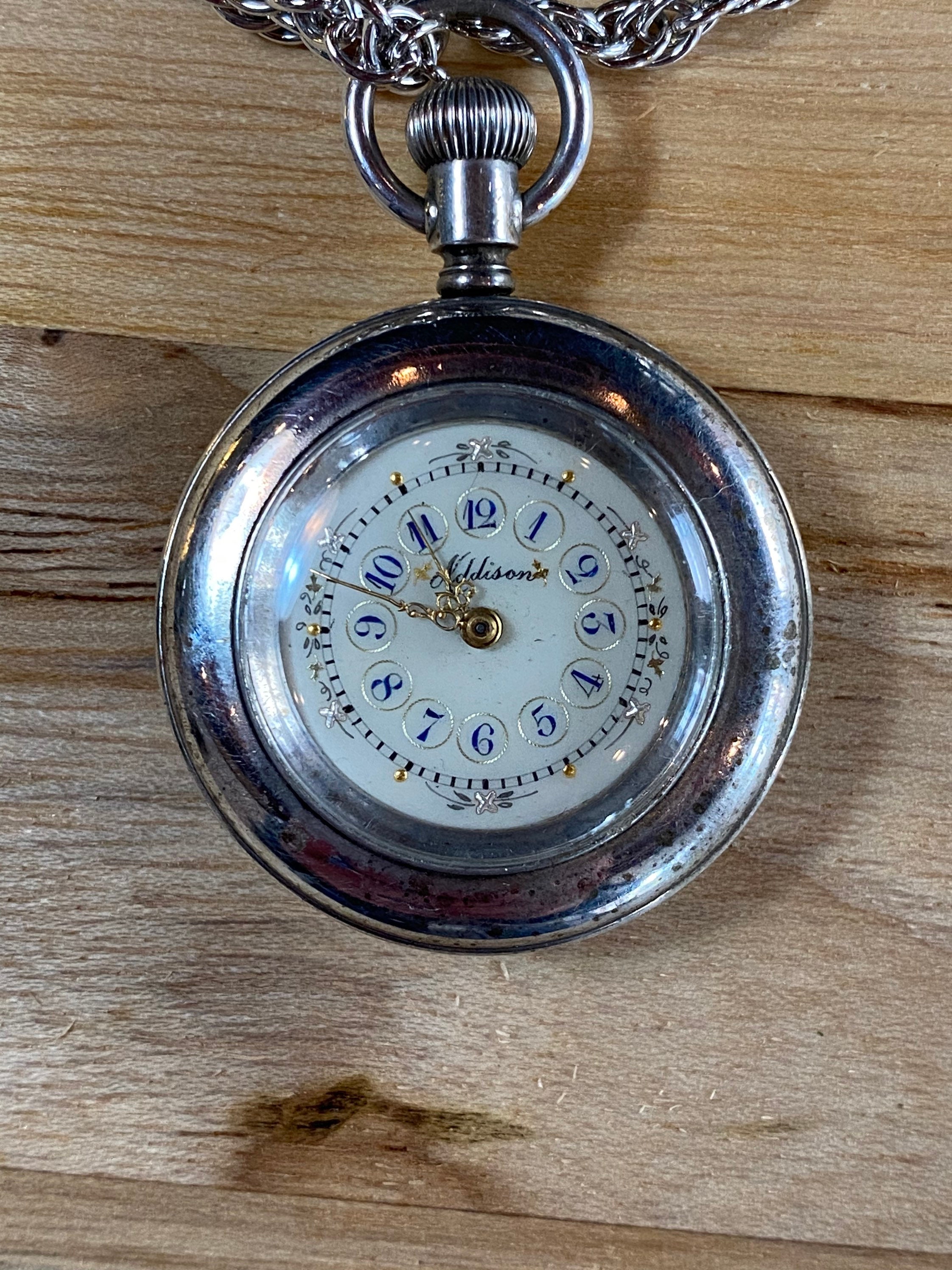 Antique Victorian Coin Silver Addison Ladies Pocket Watch With