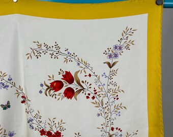 ヴィンテージ グッチ フローラ シルクスカーフ 蝶 鳥 花 葉 赤