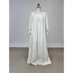 Antique 1900s White Cotton Nightgown Chemise &quot;Maude&quot; Long Sleeve Lace Trim AS IS Wounded Bird