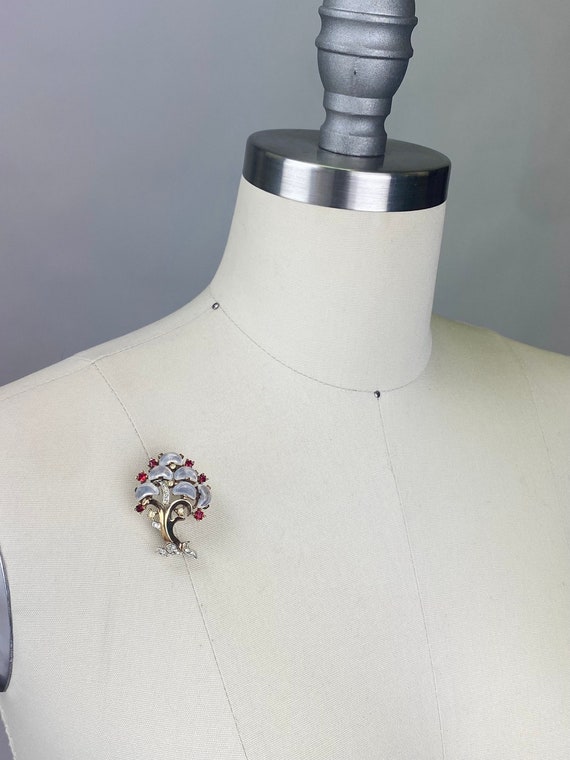 Trifari Alfred Philippe Clair De Lune Tree of Life Pin Brooch With Gold Wash Moonstone Jewels 1940 s Rhinestone Sterling Silver Pin Etsy