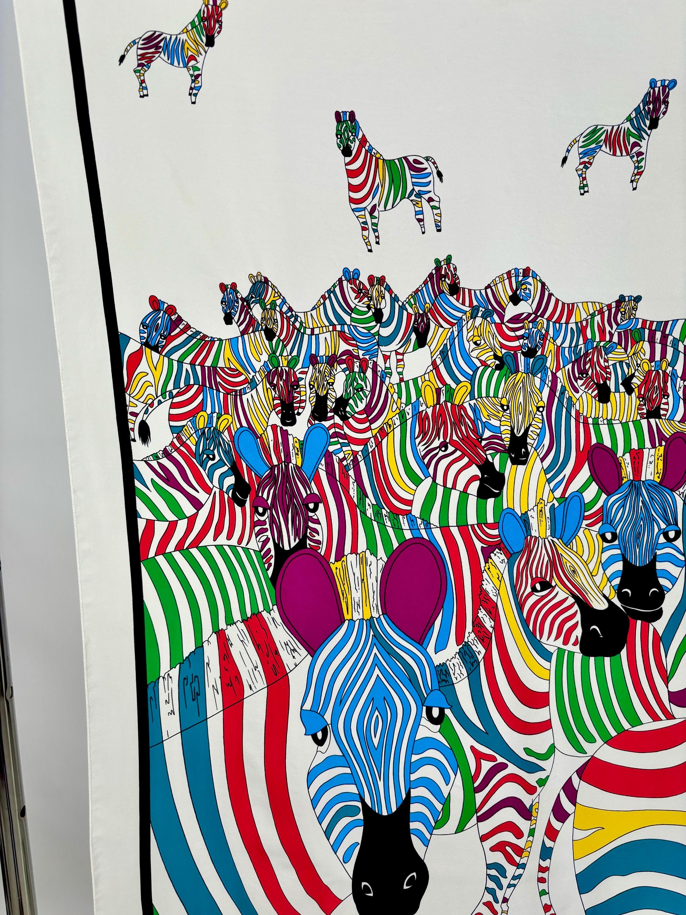 Vintage Multicolor Bright Pop Art Zebra Silk Scarf Gant