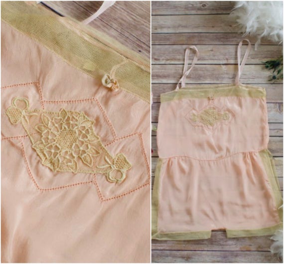 Vintage 1920s Blush Pink Silk Lingerie Teddy Shorts