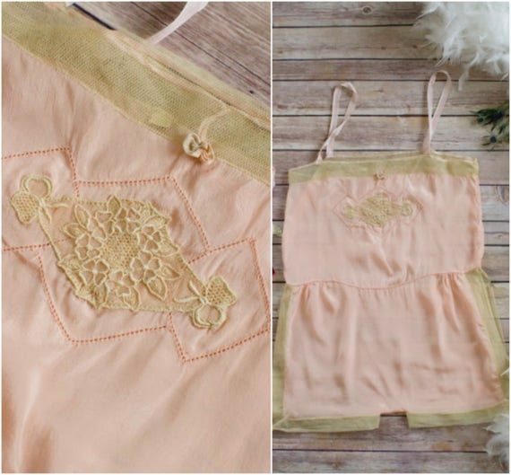 Vintage 1920s blush pink silk lingerie teddy shor… - image 1