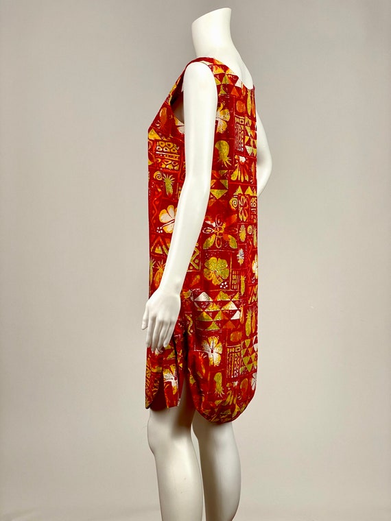 Alfred Shaheen Red Orange Lime Yellow Printed Cot… - image 4