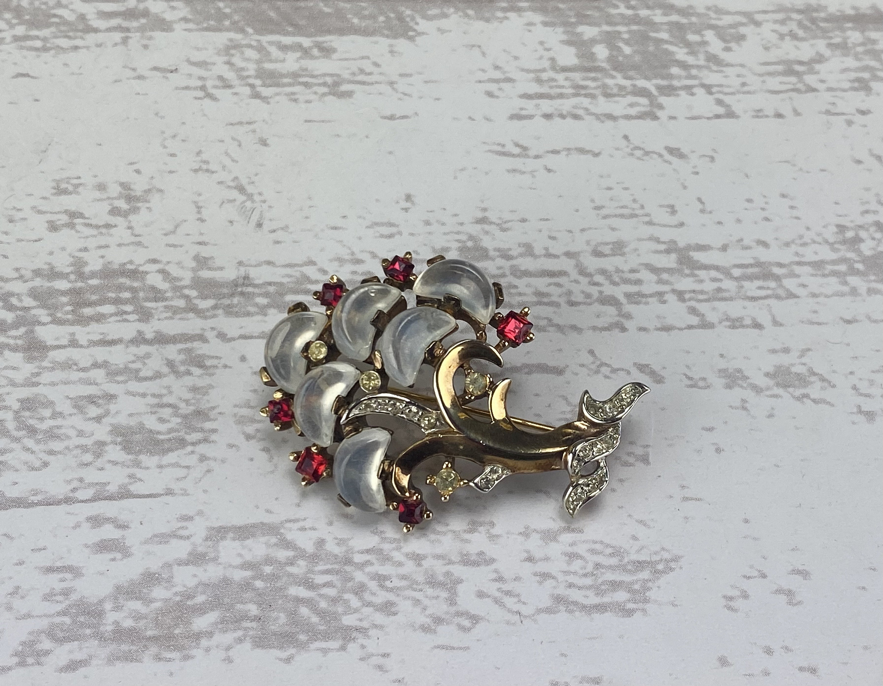 Boucles D'oreilles Vintage Trifari – Cristal Fleur, Pendantes, Signé Alfred Philippe