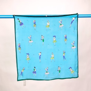 Rare ECHO Novelty Print Chic Fashion Ladies Vintage Scarf Turquoise Purple Green Mode Magazine