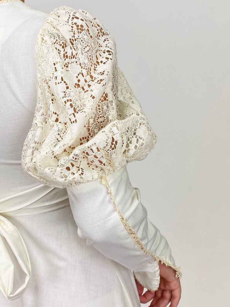 Vintage 1970s Designer Gunne Sax Long White Dress Gown W Cream Lace ...