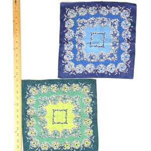 Vintage hankie Handkerchief novelty print set Blue and Green Classic Florals