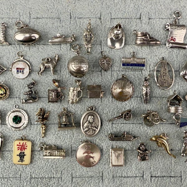 Assorted Vintage Sterling Silver Charms 925 Hobbies Sports Commemorative Games Travel Zodiac Religious Disney Nautical