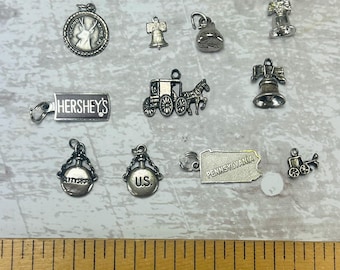Assorted Vintage Sterling Silver Charms 925 Pennsylvania PA Gettysburg Hershey Liberty Bell Philadelphia Theme