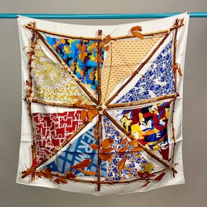 Le Robinson Chic Hermès scarf White background Large Vintage Authentic Hermes silk scarf