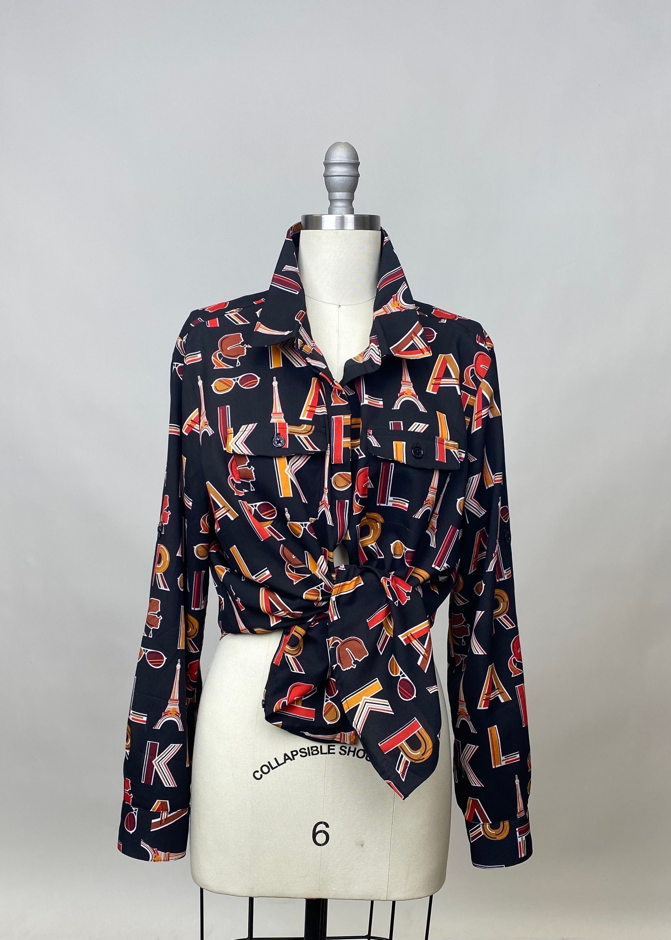 Karl Lagerfeld 作品集 Karl Lagerfeld Novelty Initial Print Blouse Vintage Black