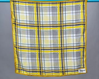 Vintage Designer Schiaparelli Silk Scarf Yellow Green Black Grey Plaid Stripes by Glinted AS IS