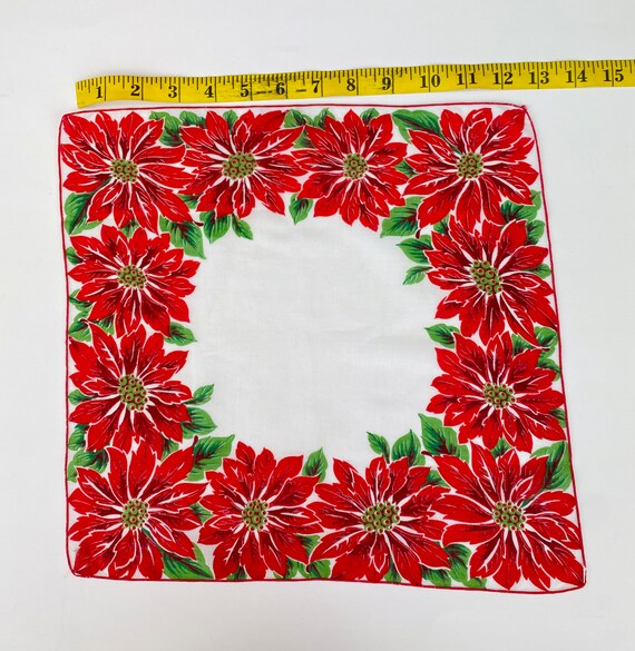 Vintage Christmas Novelty Hankie with Poinsettia F