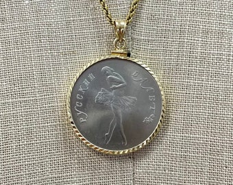 1990 USSR 10 Rubles 1/2 Oz Palladium .999 Coin in 14k Gold Bezel Pendant