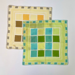 Set of TWO Vintage 1960s Kati Designer Novelty cotton hankies Green and Orange Geometric handkerchief Collectible great framed textile gift