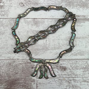 Vintage Beto CRO Taxco Mexico Inlay Abalone Necklace Bracelet Set Sterling Silver 925 Signed