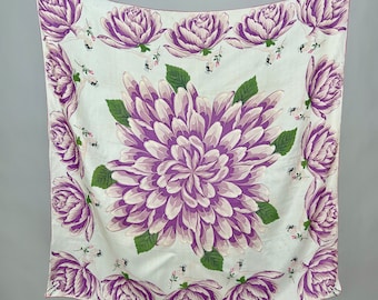 Vintage 1940s Novelty Flower Ballerina Princess Print Silk Rayon Scarf Pink and Purple Roses Hand Rolled Edges