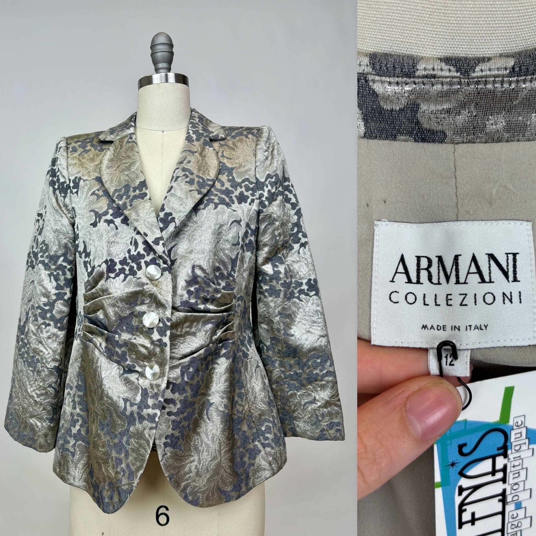 Vintage 1980s Designer Armani Collezioni Blazer Silver and