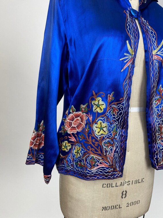 Vintage 1930s royal blue embroidered pajama top o… - image 2