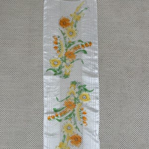 Vintage 1960s Vera Silk Semi Sheer Scarf Floral Yellow Orange Watercolor Flowers White Stripes Hand Rolled Hems