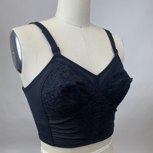 Vintage 1950s Black Lace Nylon Maidenform Bra Bodice Corset Lingerie Undergarment Boudoir Pin-Up Photoshoot