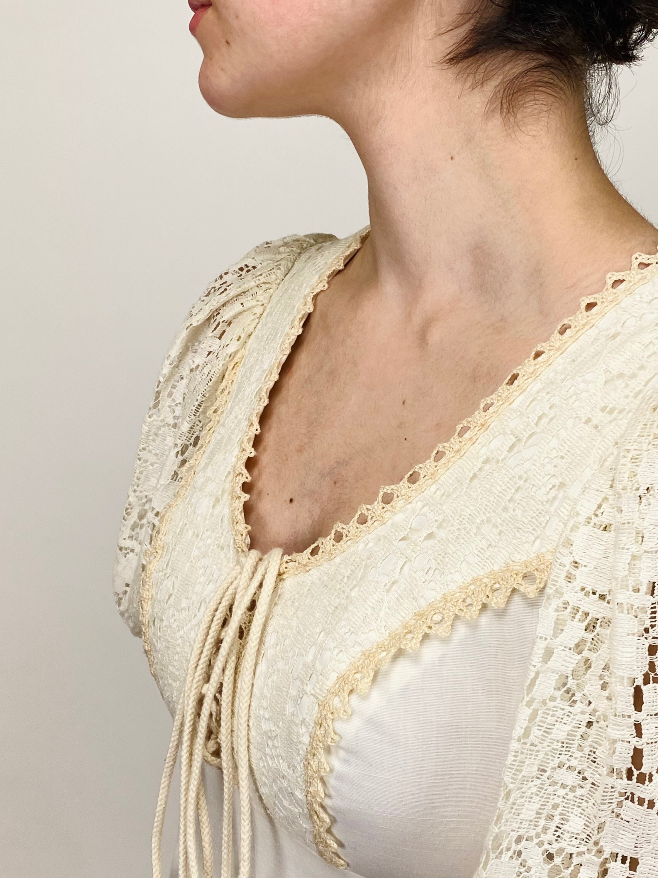 Vintage 1970s Designer Gunne Sax Long White Dress Gown W Cream Lace ...