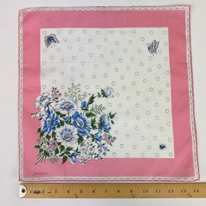 Vintage Floral and Polka-dot special gift Hankie Signed Jermaine on the Bottom Handkerchief Butterfly novelty print hanky