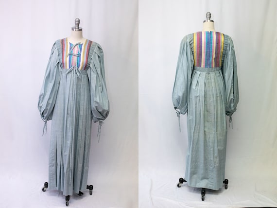 Vintage 1970s Thea Porter Couture Chambray Maxi Dr