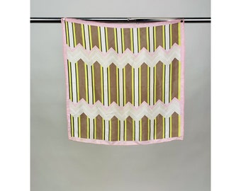 Vintage 1960s Silk Scarf Geometric Stripe Print Green Pink Brown AS IS