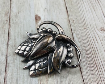 Vintage 1940s well made Sterling Silver designer signed Viking Craft Large Acacia Flower Blossom Pin or brooch